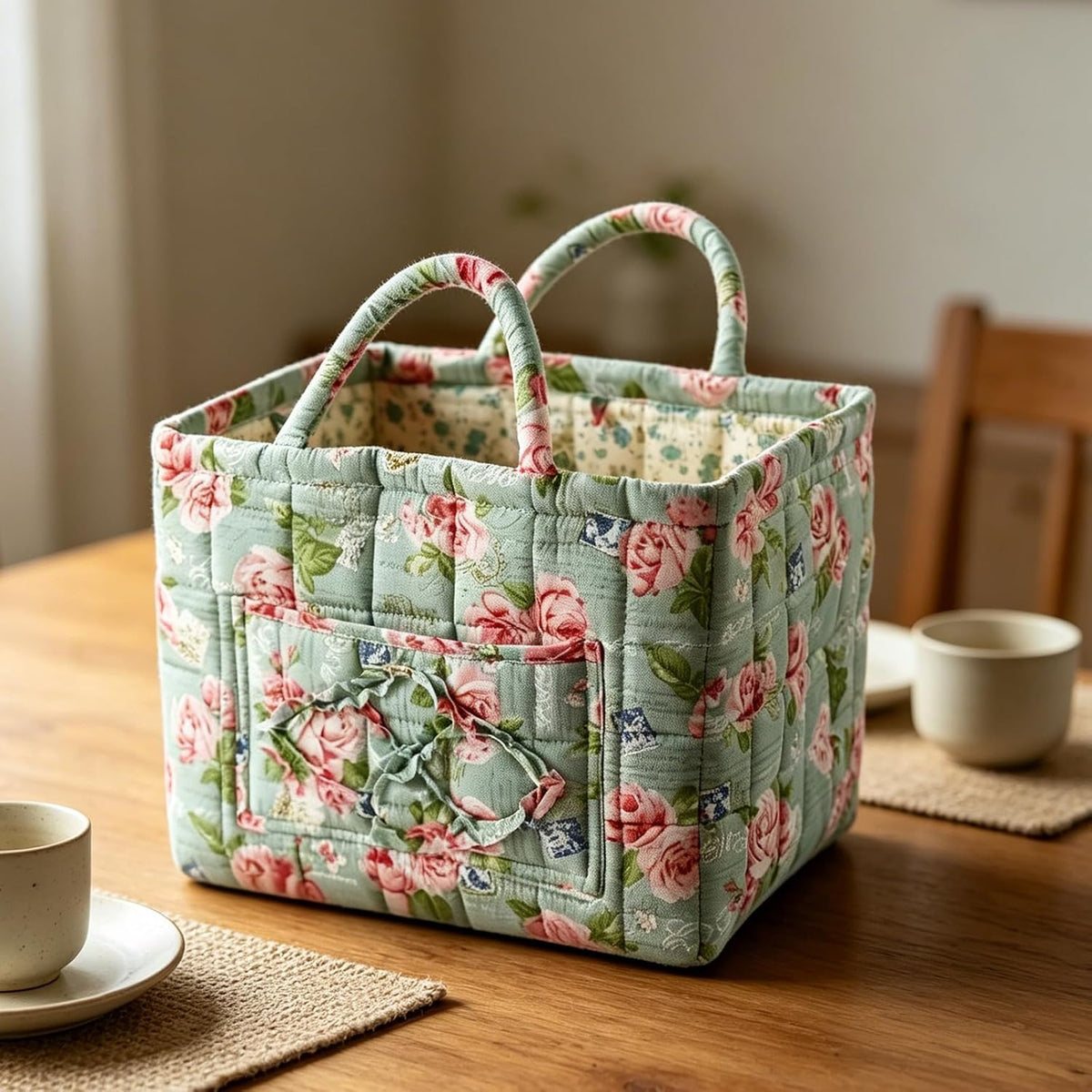 Rosenträdgård | Quiltad blommig tygväska