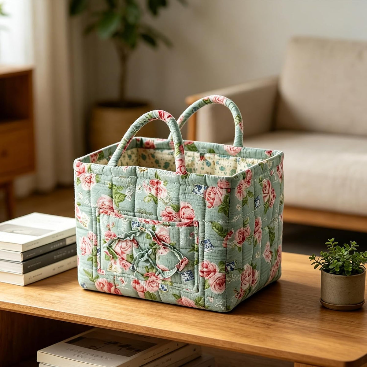 Rosenträdgård | Quiltad blommig tygväska