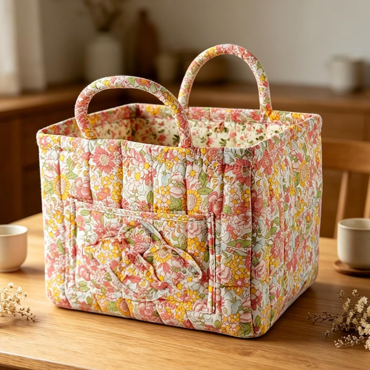 Solveig | Quiltad blommig tygväska