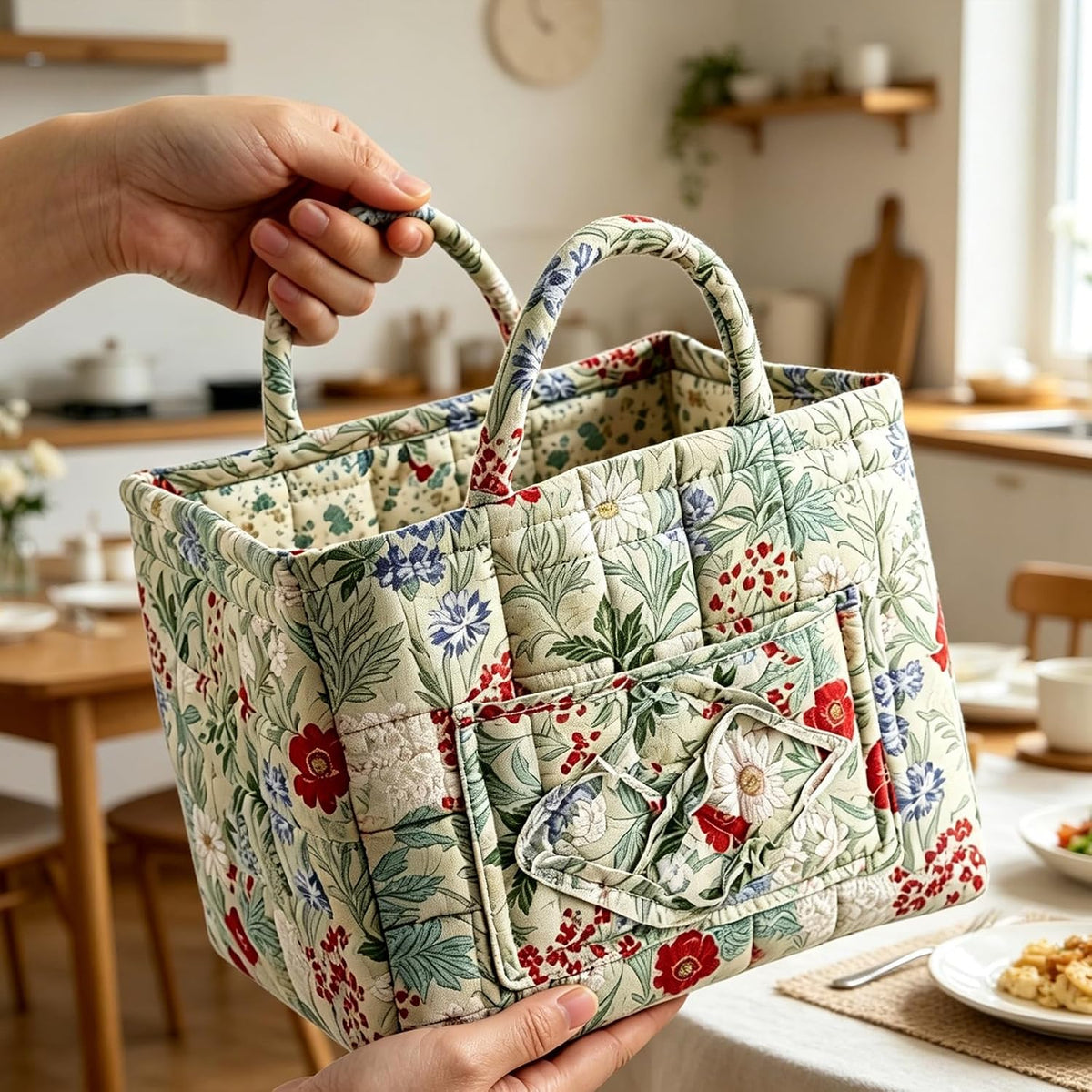 Ängsblom | Quiltad blommig tygväska