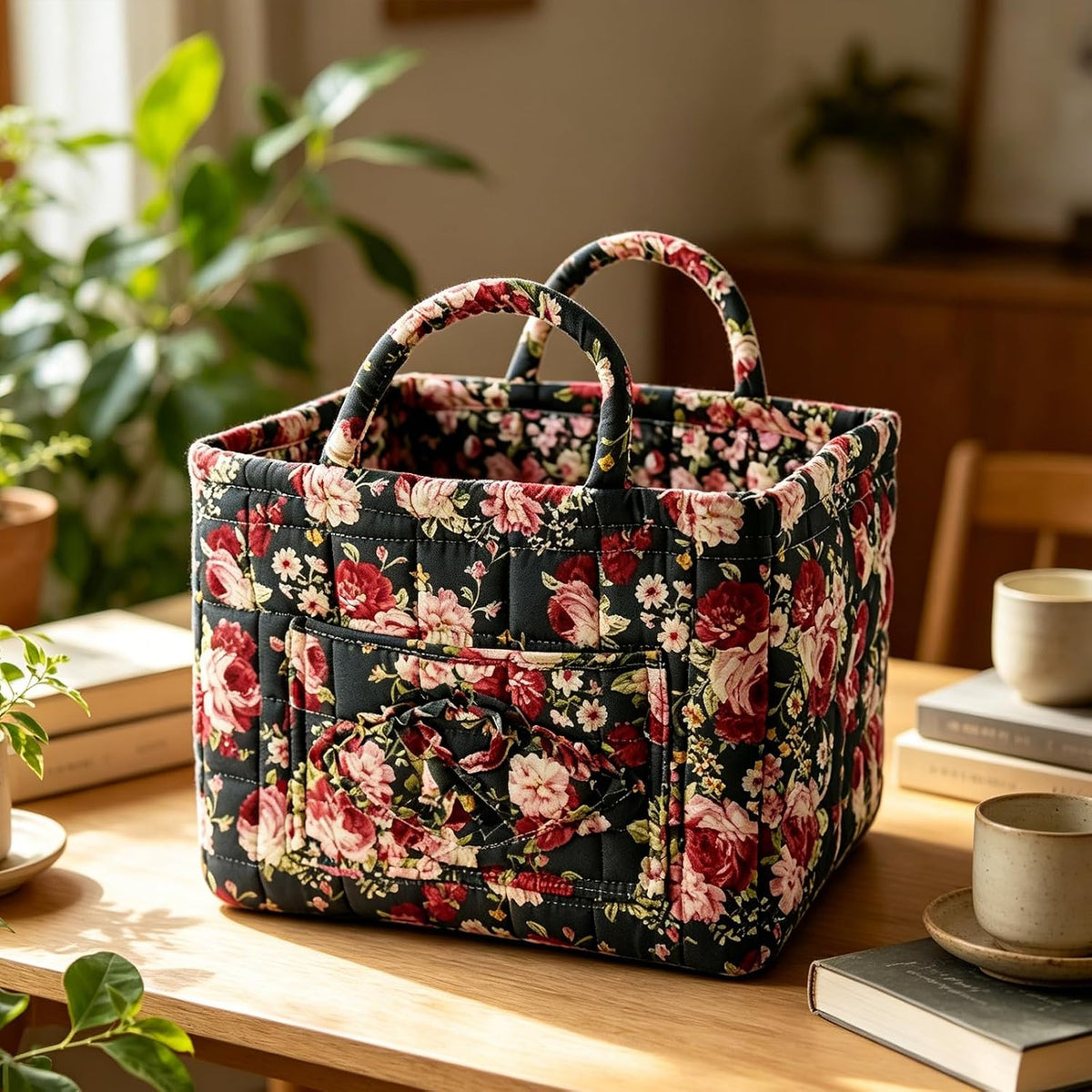 Nattros | Quiltad blommig tygväska