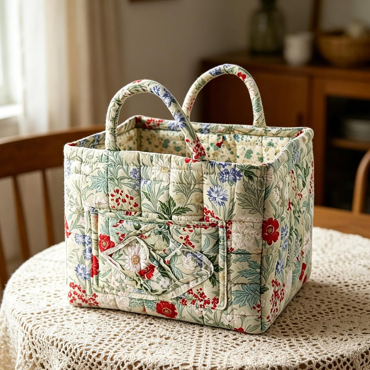 Ängsblom | Quiltad blommig tygväska