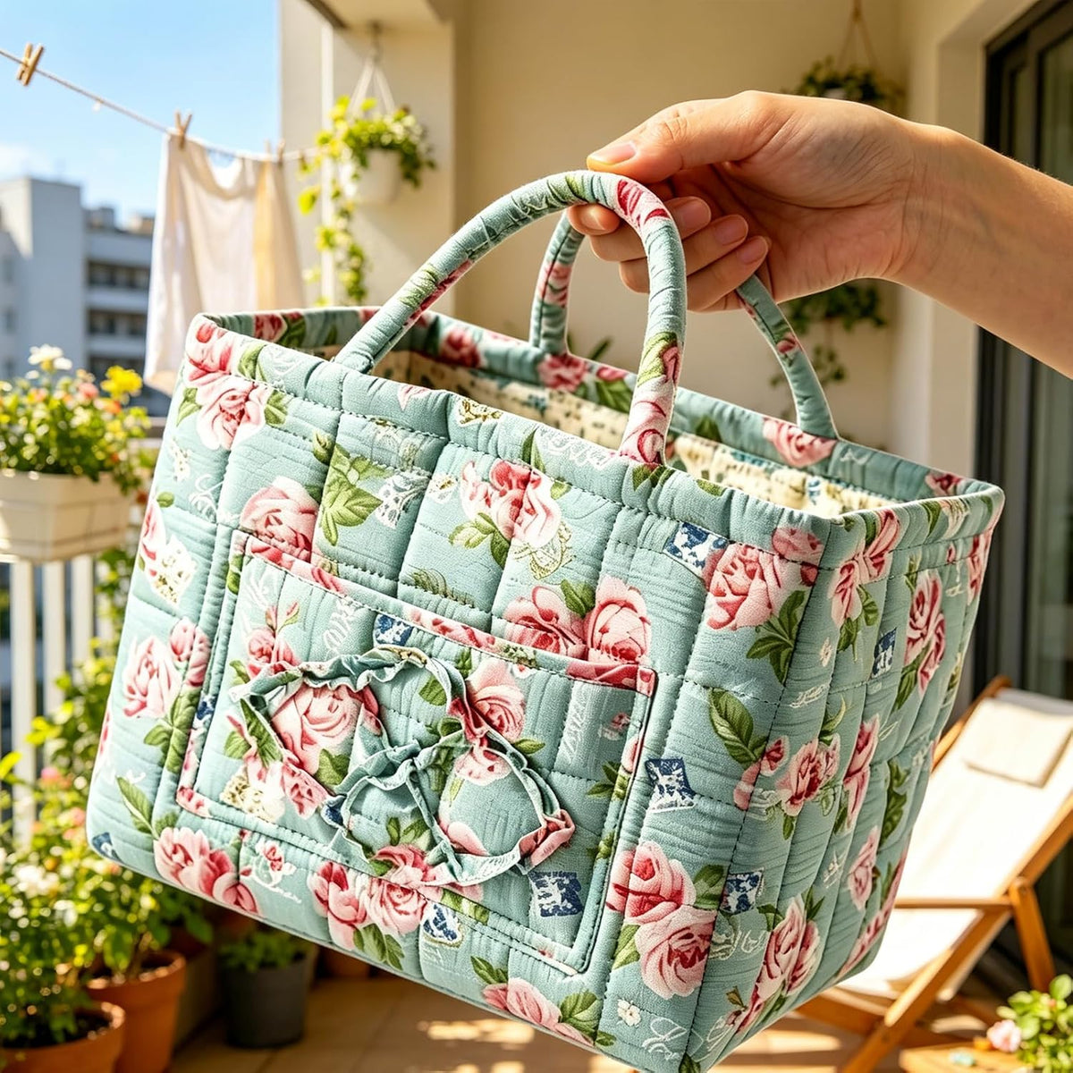 Rosenträdgård | Quiltad blommig tygväska