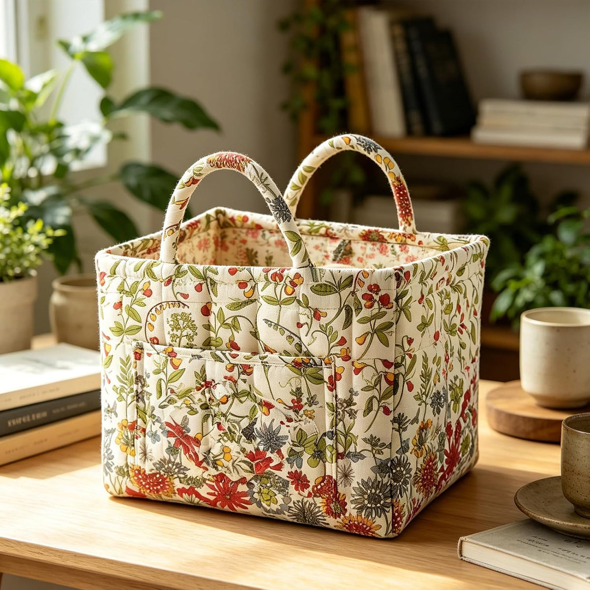 Lingon | Quiltad blommig tygväska