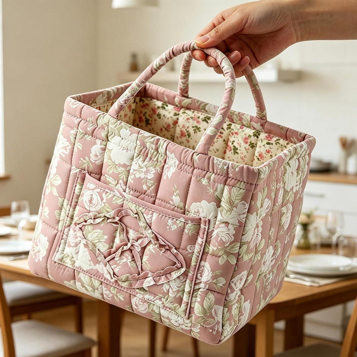 Linnea | Quiltad blommig tygväska