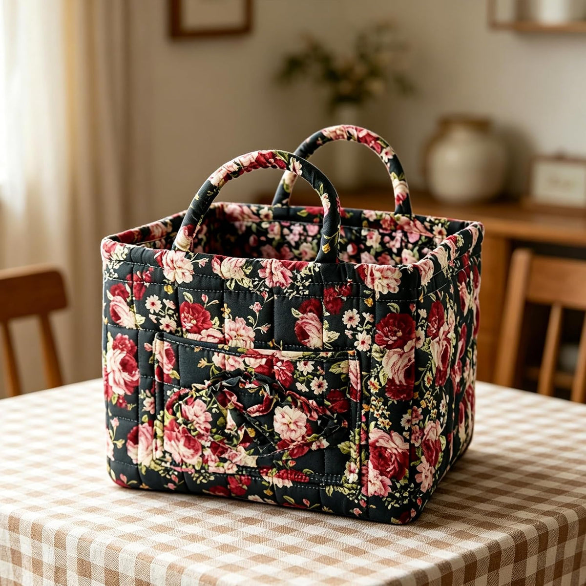 Nattros | Quiltad blommig tygväska