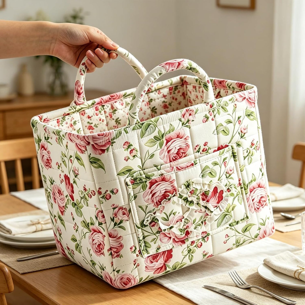 Rosalie | Quiltad blommig tygväska