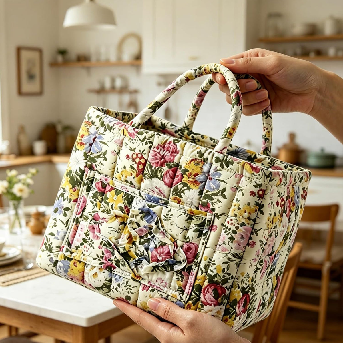 Ingrid | Quiltad blommig tygväska