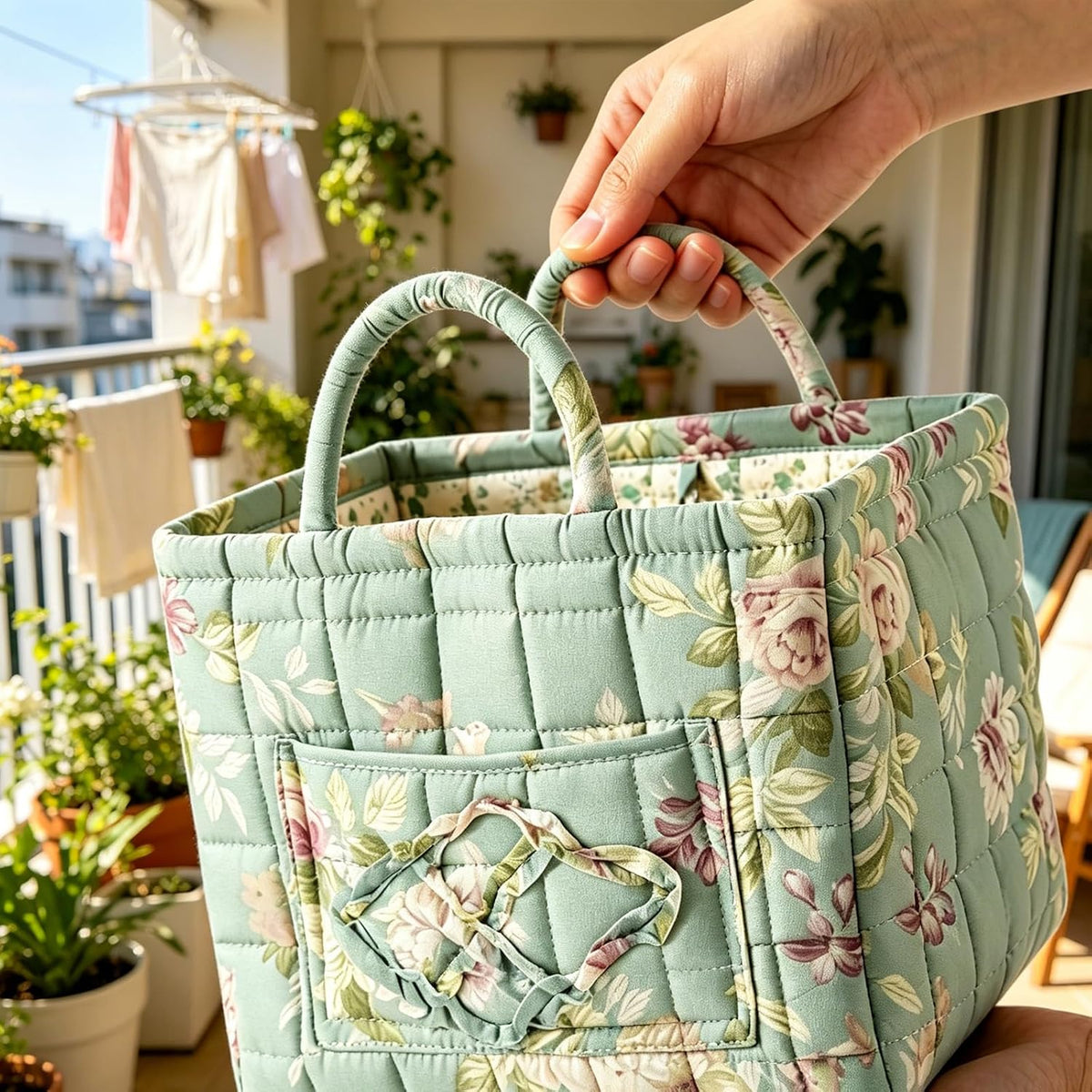 Havsbris | Quiltad blommig tygväska