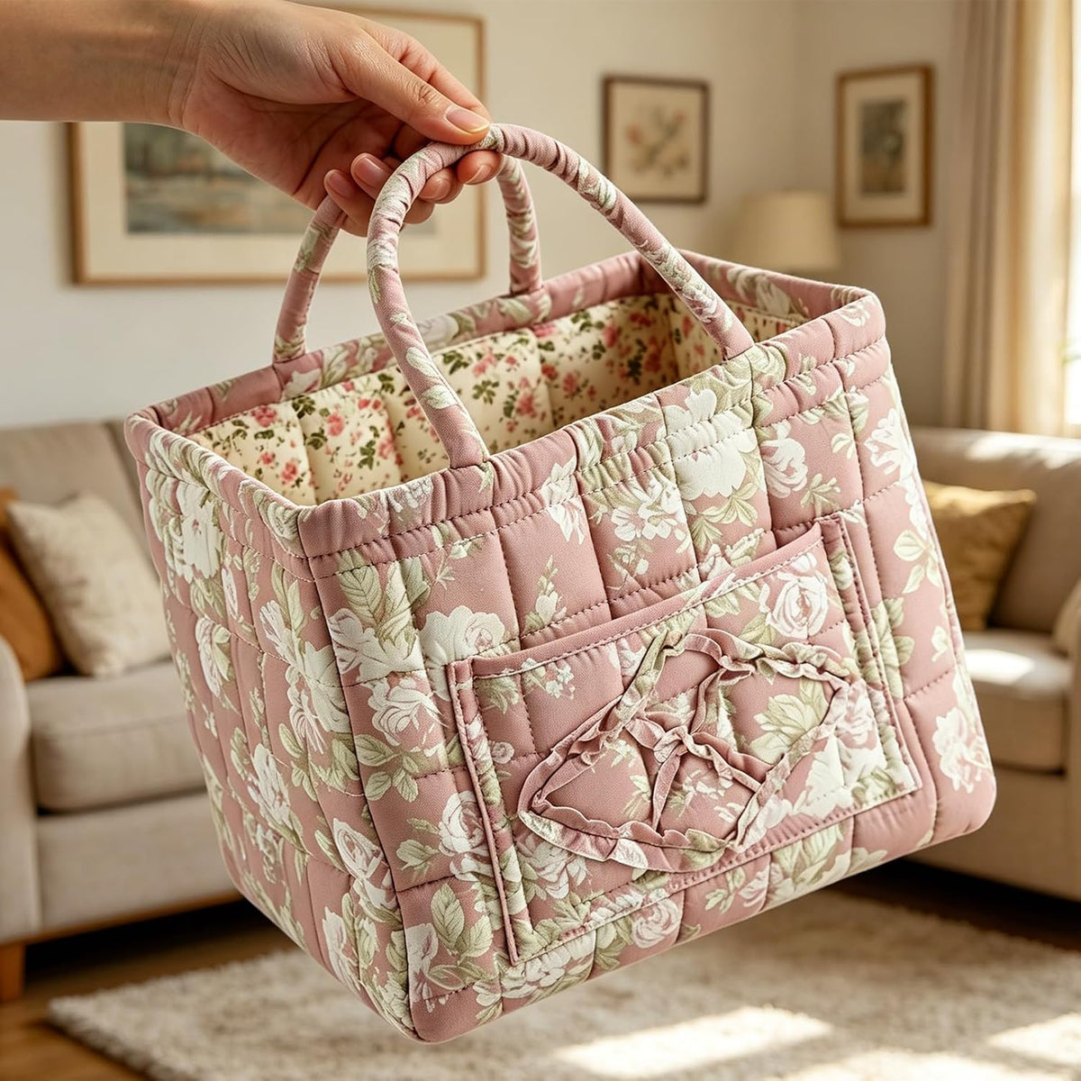 Linnea | Quiltad blommig tygväska