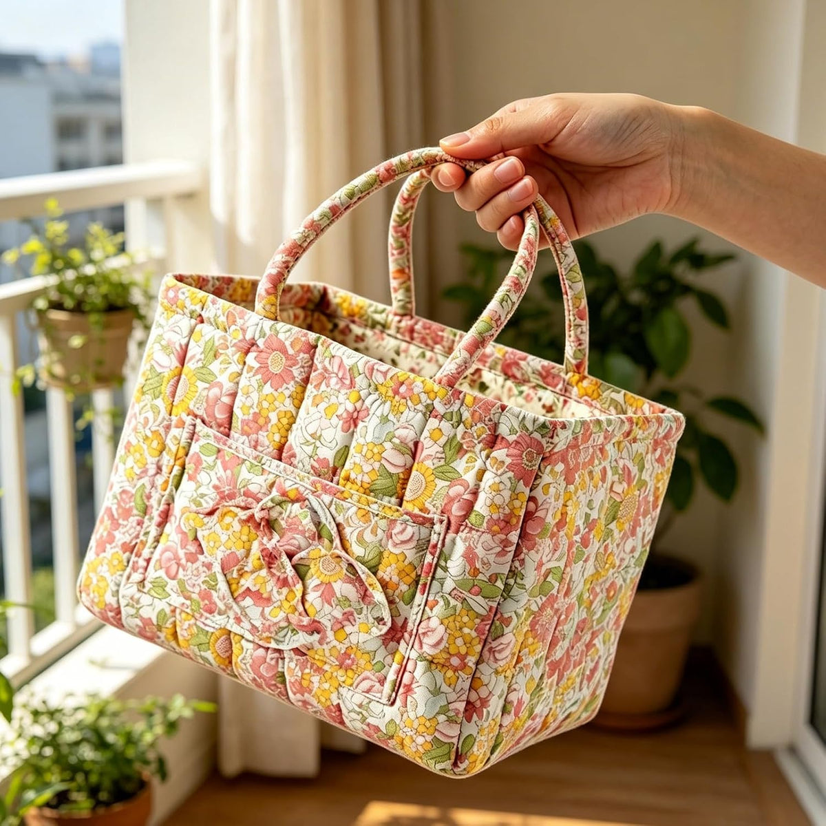 Solveig | Quiltad blommig tygväska